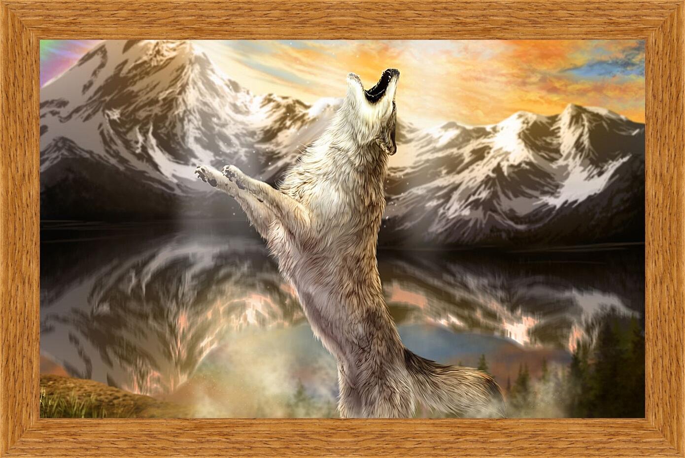 Картина в раме - Волк в прыжке