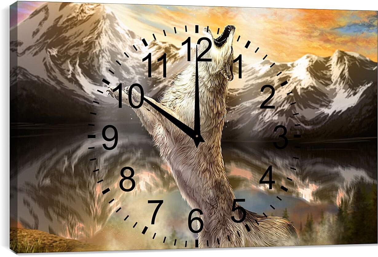 Часы картина - Волк в прыжке