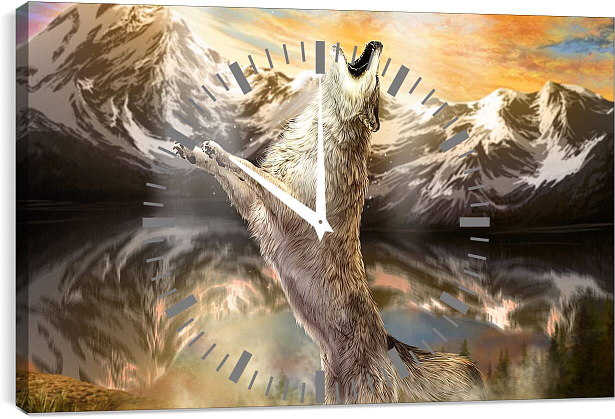 Часы картина - Волк в прыжке