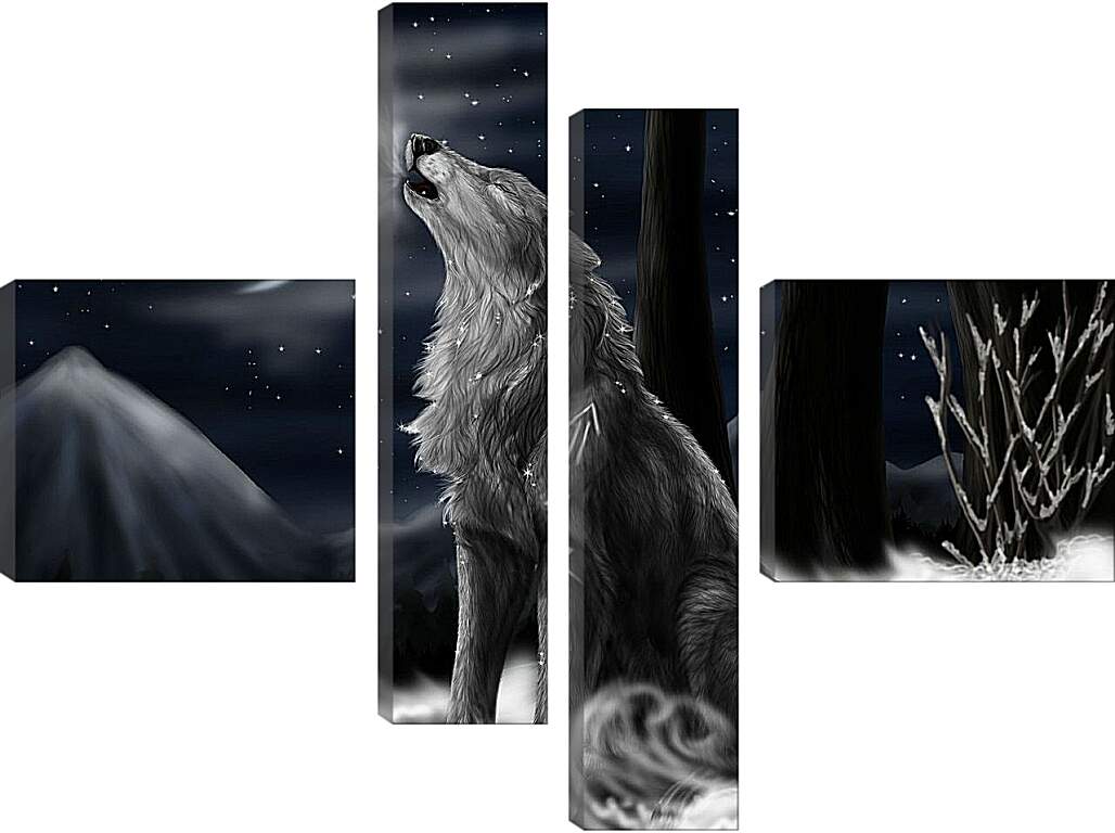 Модульная картина - Волк воет на луну