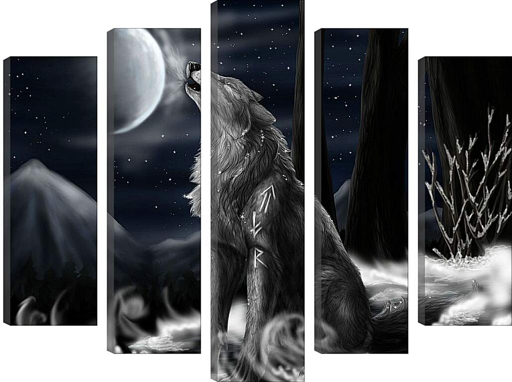 Модульная картина - Волк воет на луну