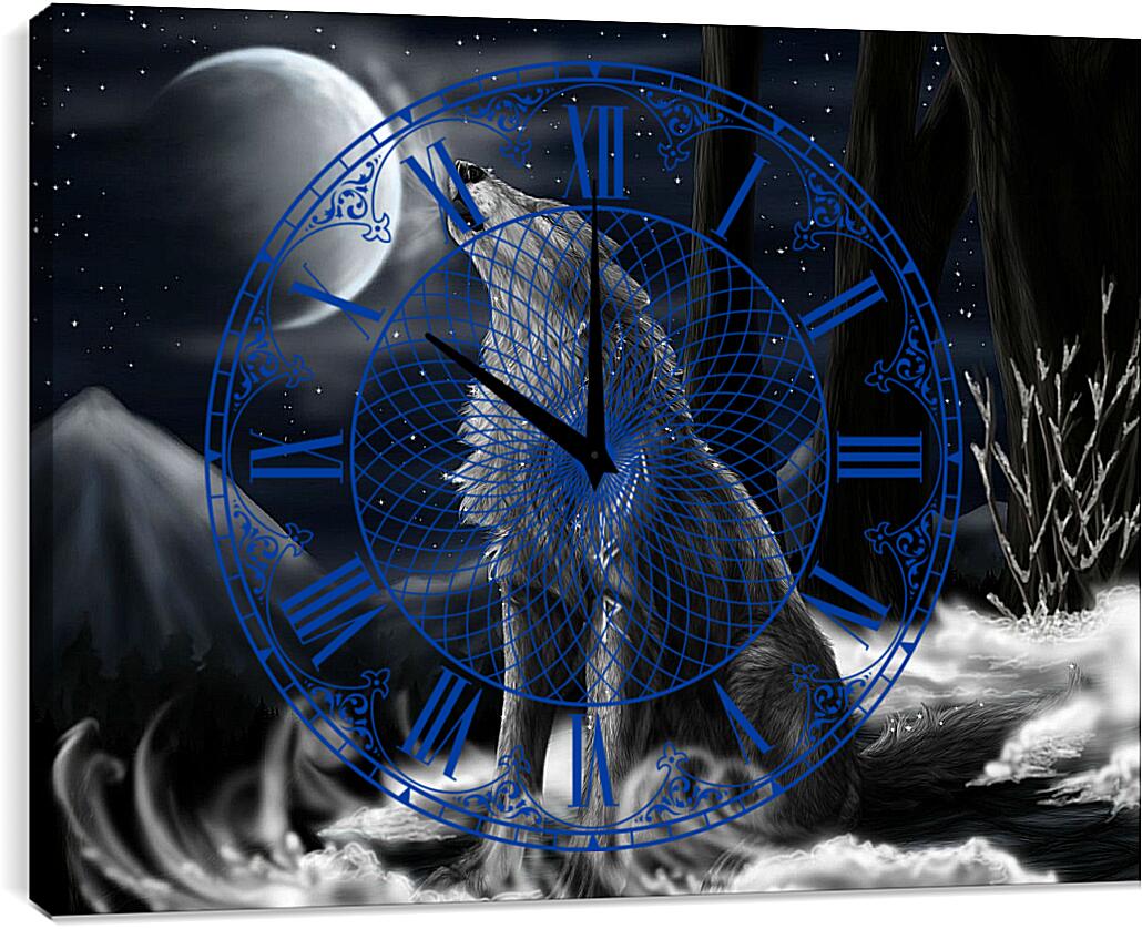 Часы картина - Волк воет на луну
