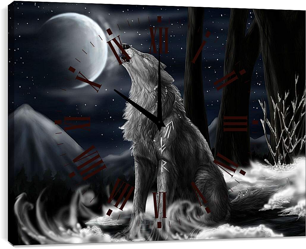 Часы картина - Волк воет на луну