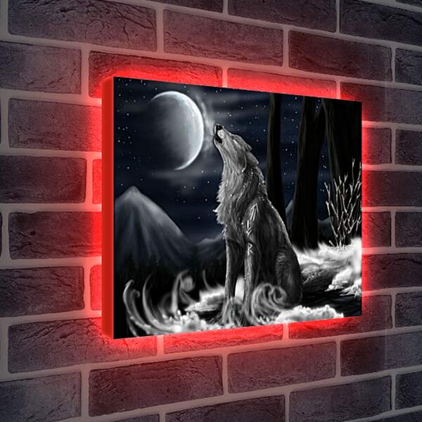 Лайтбокс световая панель - Волк воет на луну