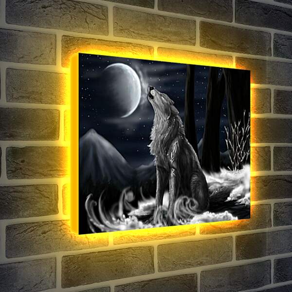 Лайтбокс световая панель - Волк воет на луну