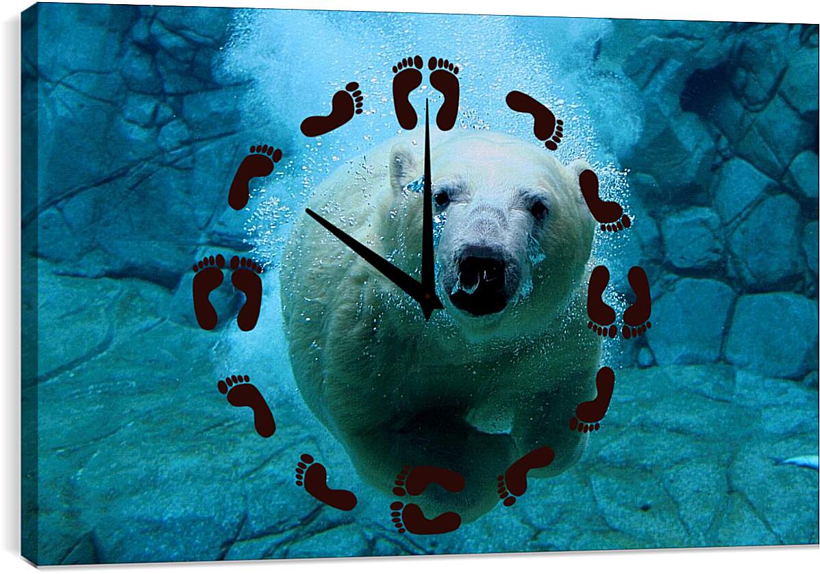 Часы картина - Белый медведь в воде