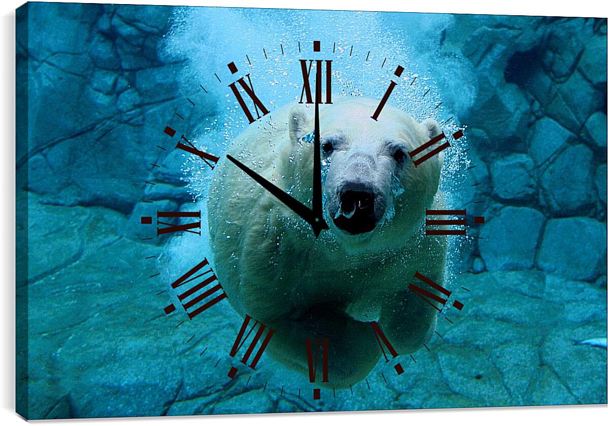 Часы картина - Белый медведь в воде