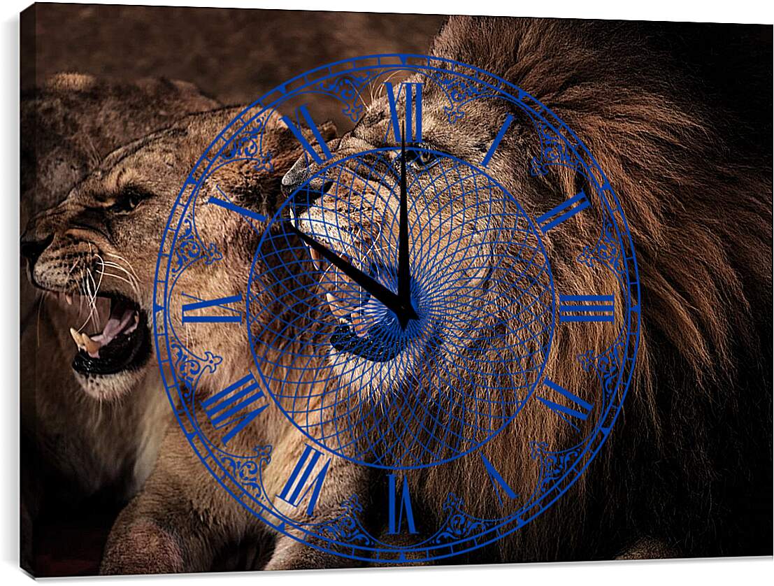 Часы картина - Львы