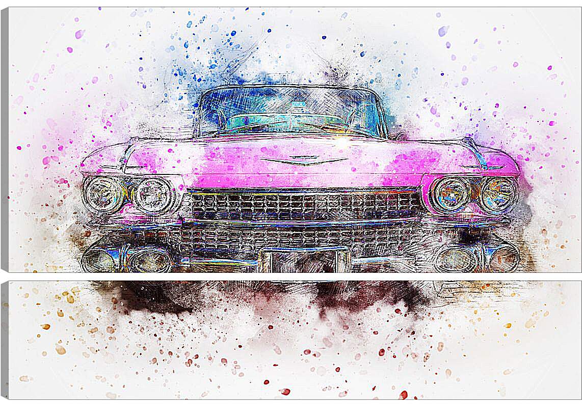 Модульная картина - Розовый ретро авто