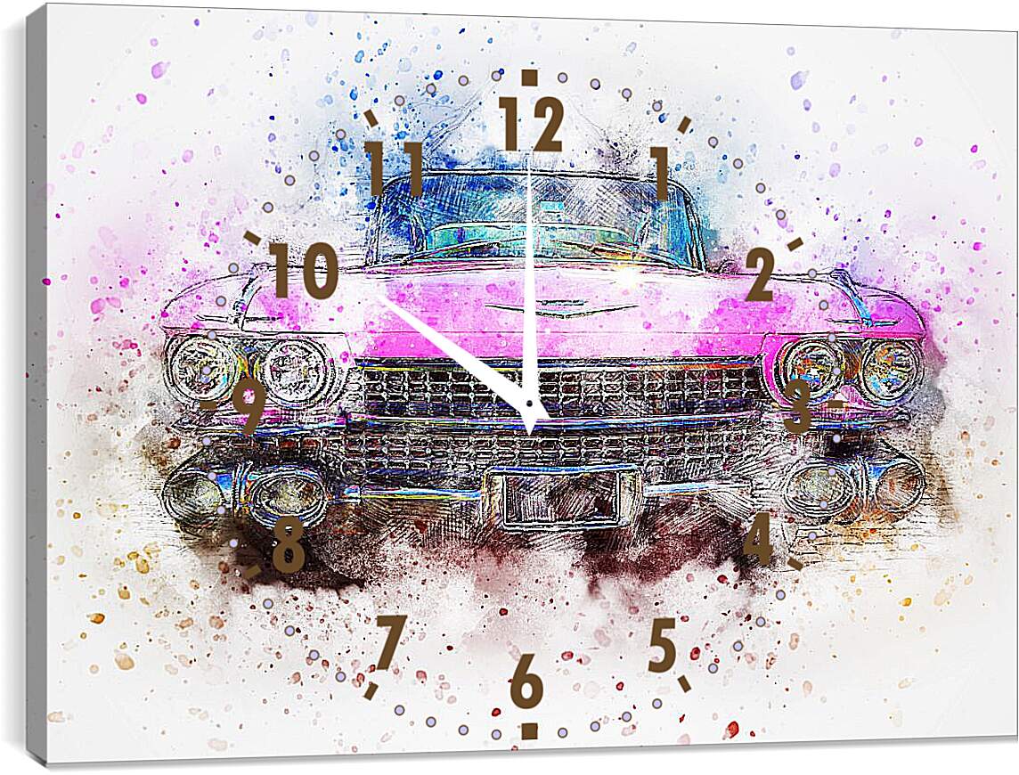 Часы картина - Розовый ретро авто