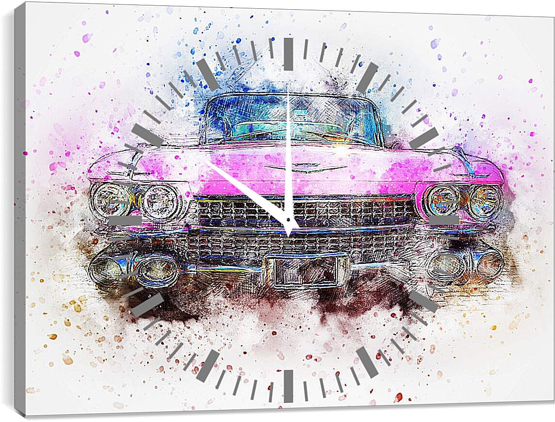 Часы картина - Розовый ретро авто