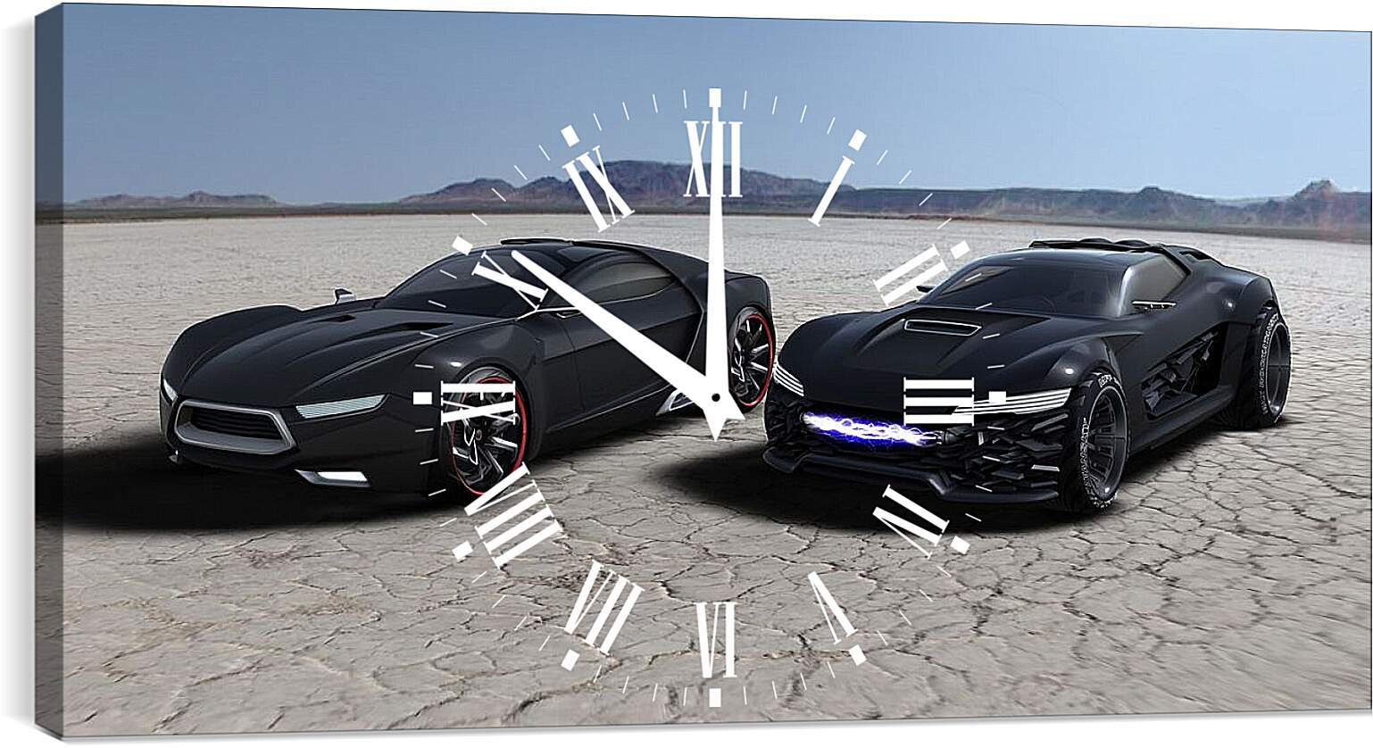 Часы картина - Два черных спорткара