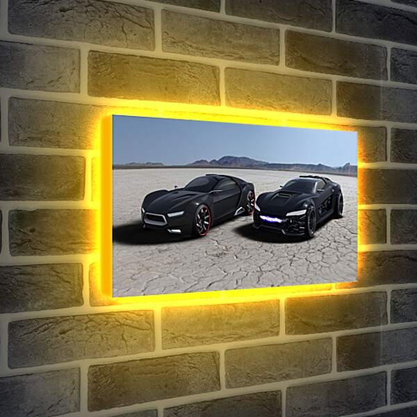 Лайтбокс световая панель - Два черных спорткара