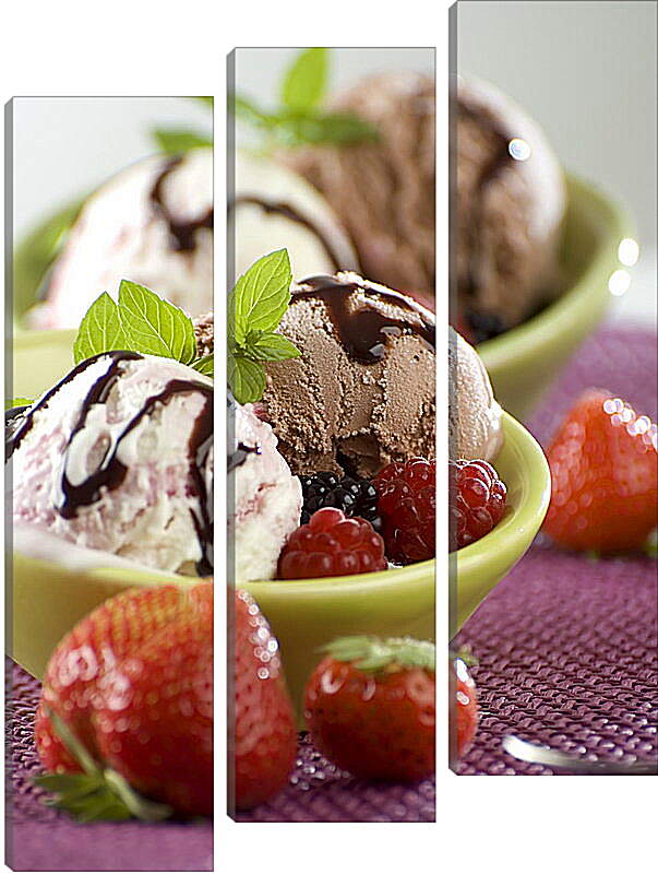 Модульная картина - Мороженое с малиной и клубникой