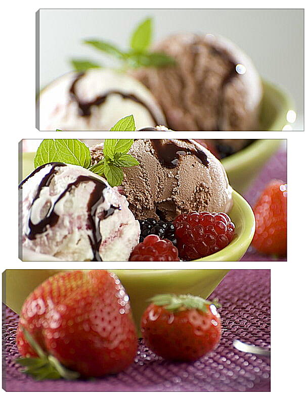 Модульная картина - Мороженое с малиной и клубникой