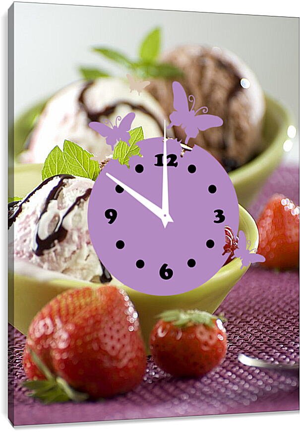 Часы картина - Мороженое с малиной и клубникой