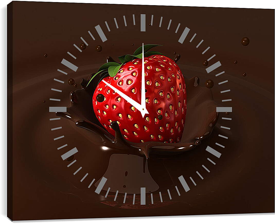 Часы картина - Клубника тонет в шоколаде