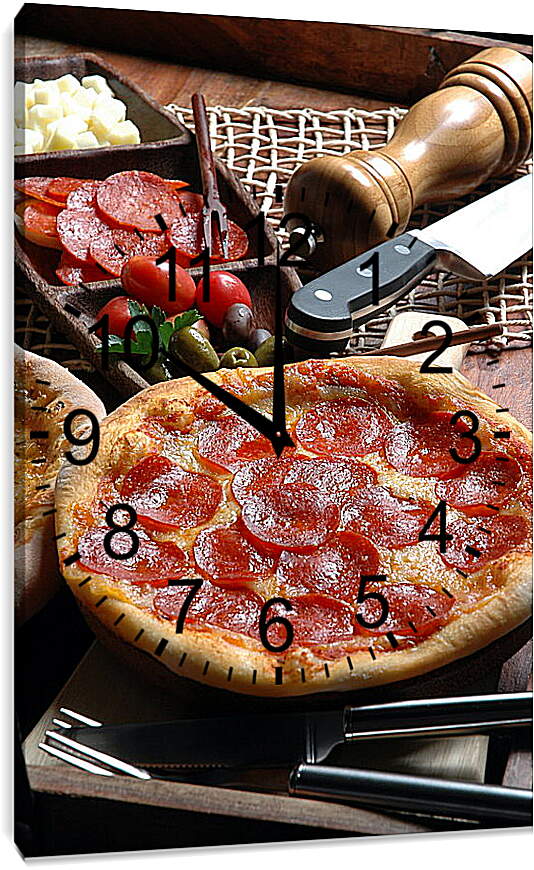 Часы картина - Пицца с салями