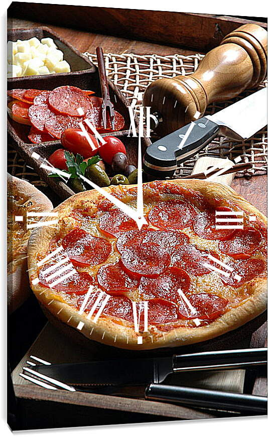 Часы картина - Пицца с салями