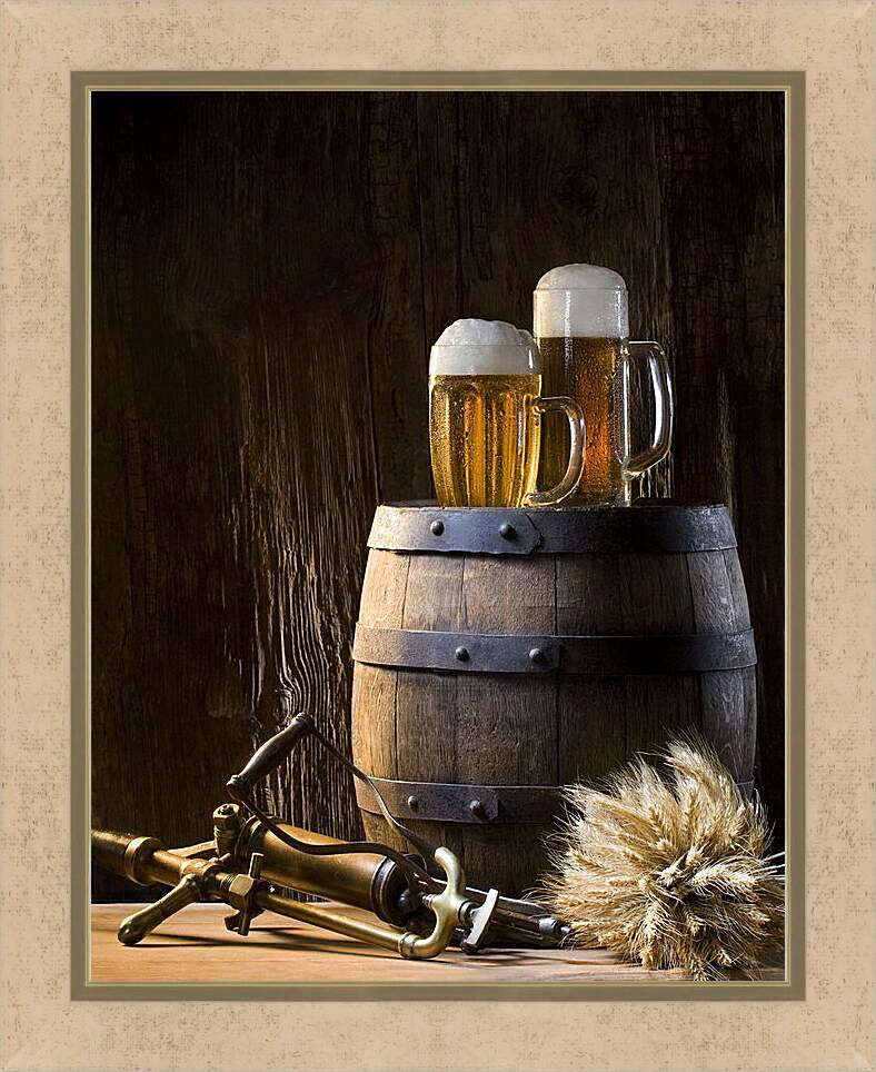 Картина в раме - Бочонок с пивом