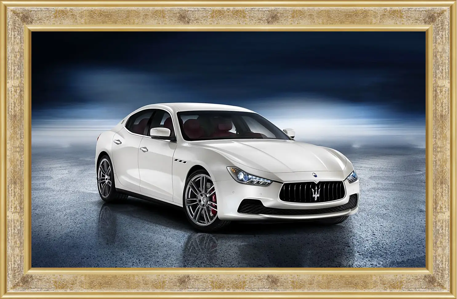 Картина в раме - Белый Мазерати (Maserati)