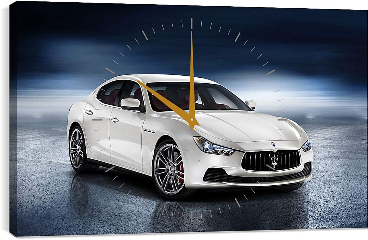 Часы картина - Белый Мазерати (Maserati)