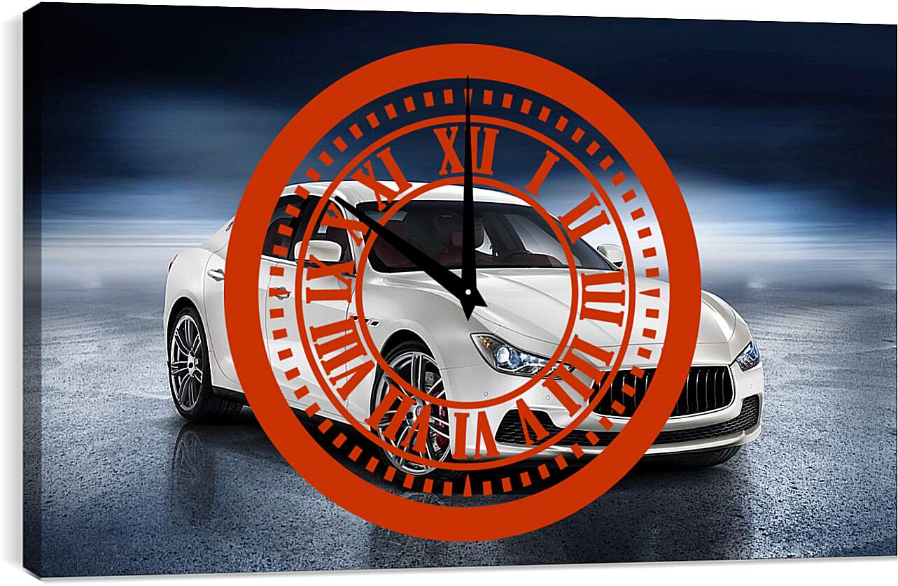 Часы картина - Белый Мазерати (Maserati)