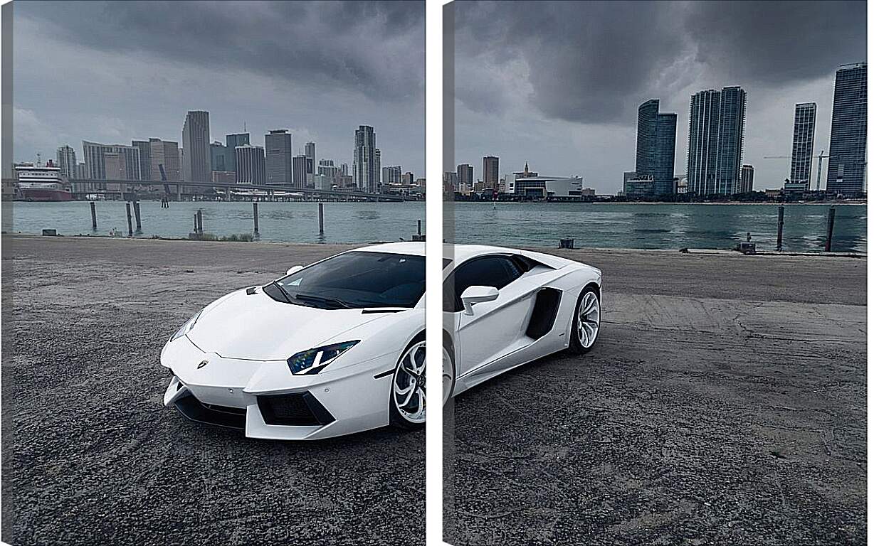 Модульная картина - Белый Lamborghini Aventador