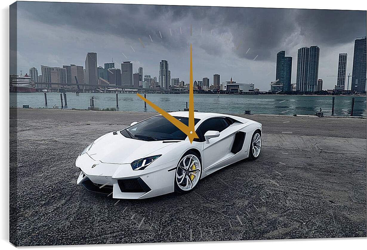 Часы картина - Белый Lamborghini Aventador