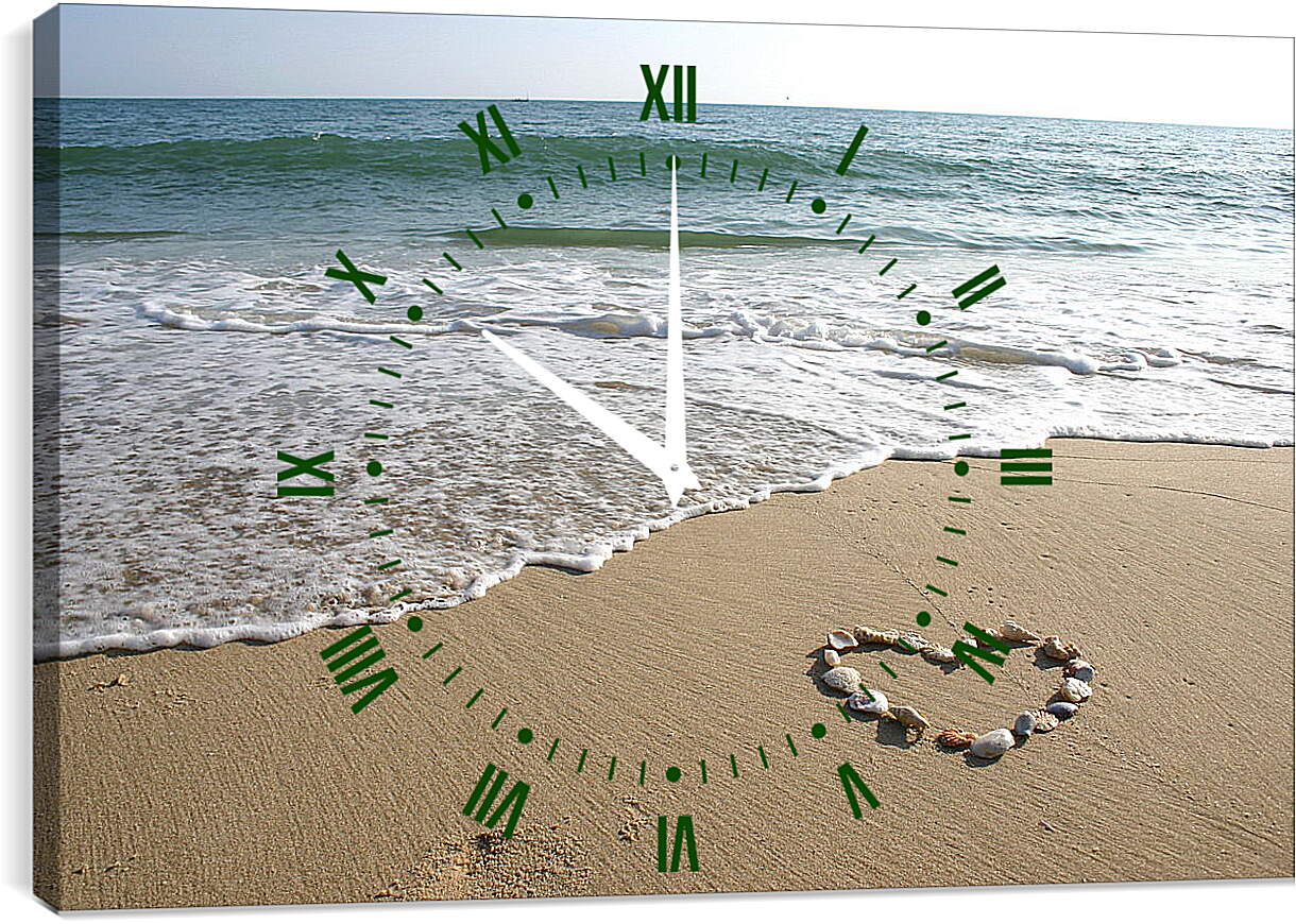 Часы картина - Сердце на плаже
