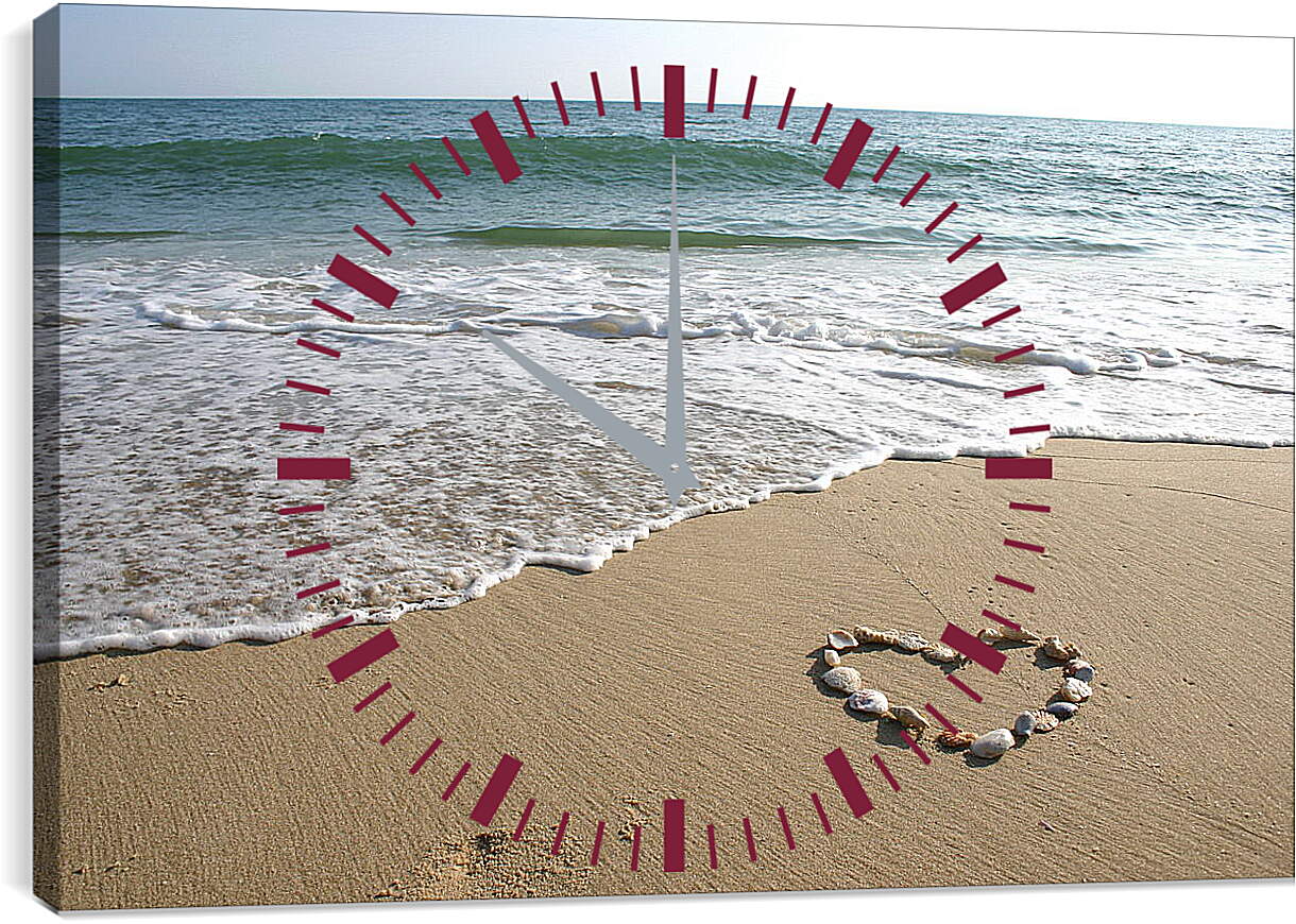 Часы картина - Сердце на плаже

