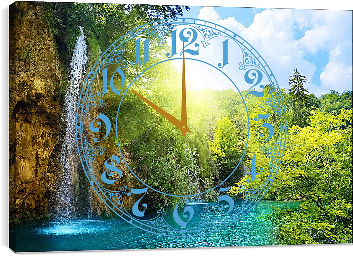 Часы картина - Водопад в лучах солнца
