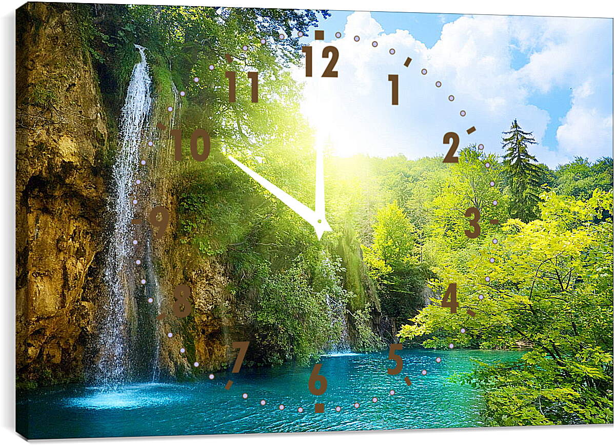 Часы картина - Водопад в лучах солнца
