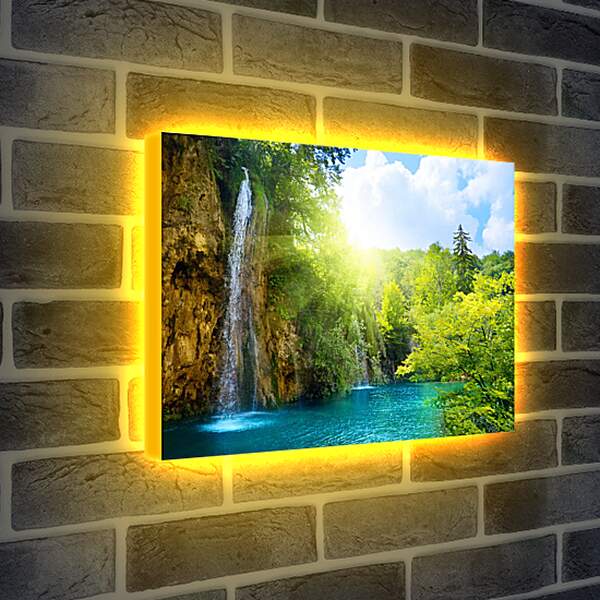 Лайтбокс световая панель - Водопад в лучах солнца
