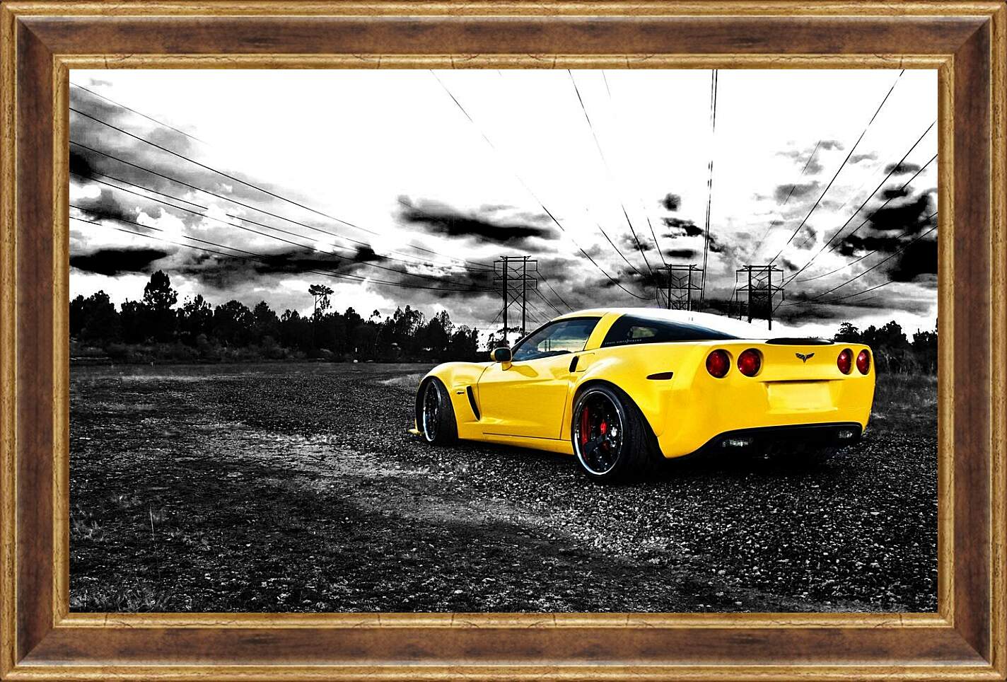 Картина в раме - Желтая спортивная машина