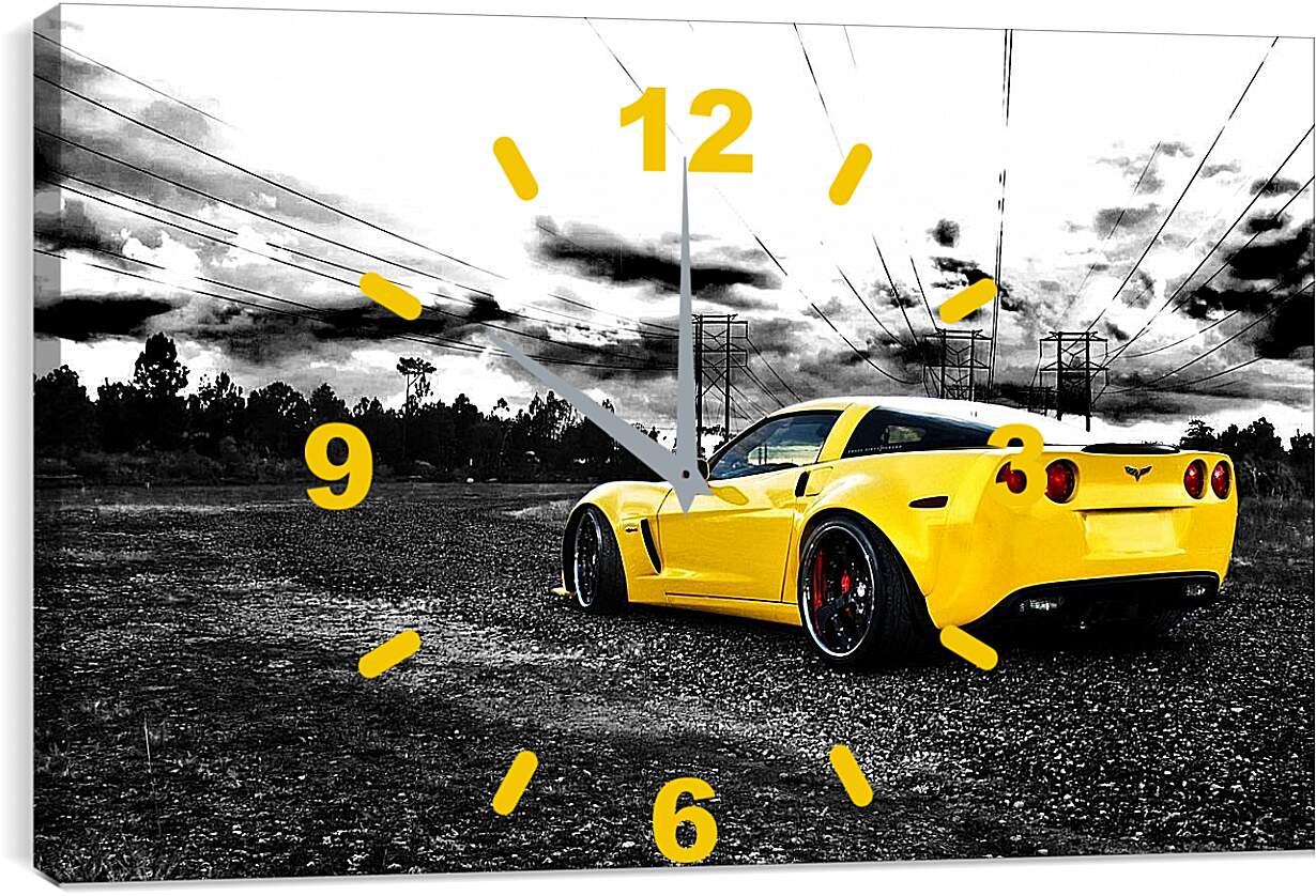Часы картина - Желтая спортивная машина