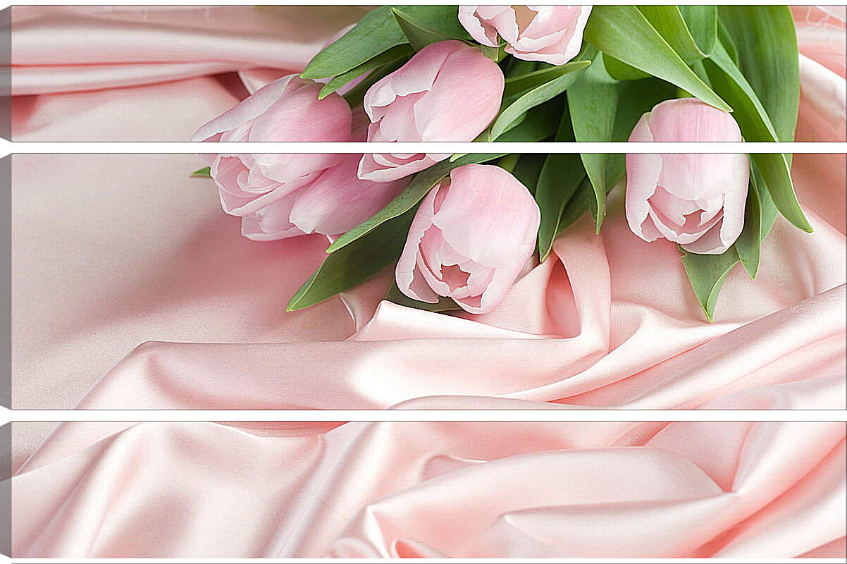Модульная картина - Нежные тюльпаны на розовом шелке
