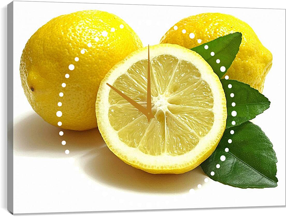 Часы картина - Лимоны и зелёные листья