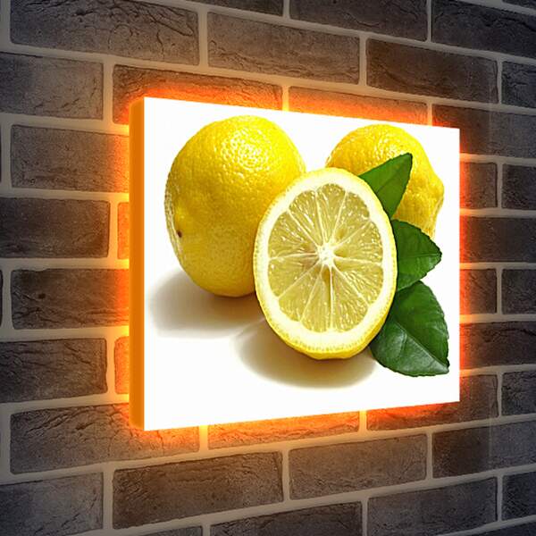 Лайтбокс световая панель - Лимоны и зелёные листья