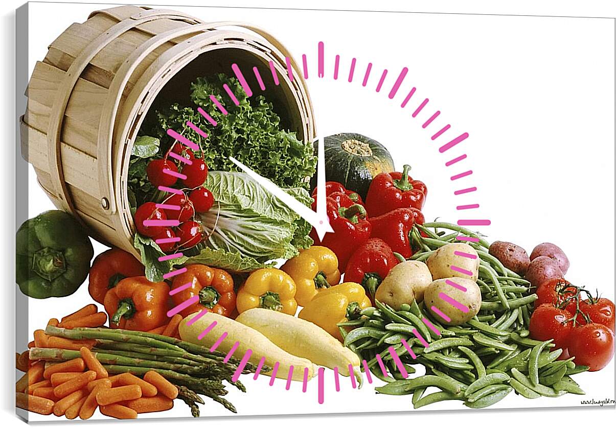 Часы картина - Набор овощей рассыпанных с ведра