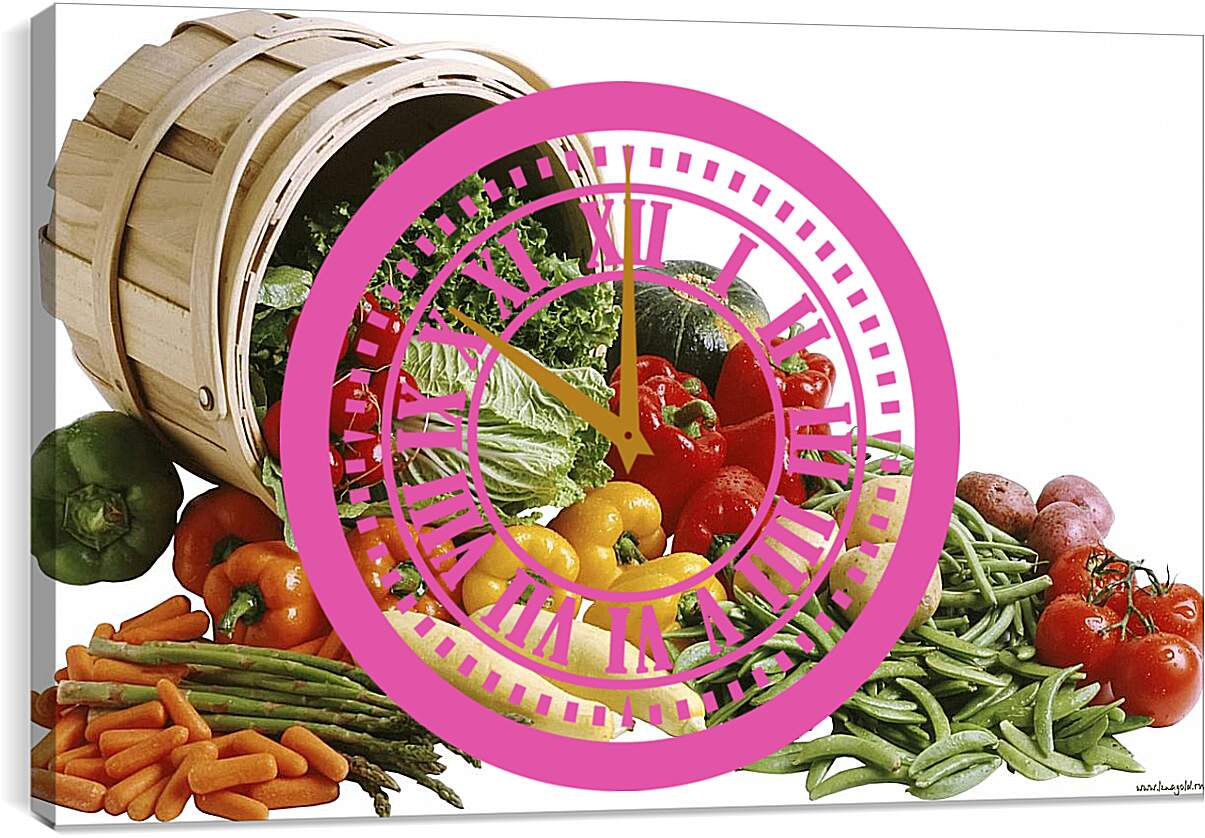 Часы картина - Набор овощей рассыпанных с ведра