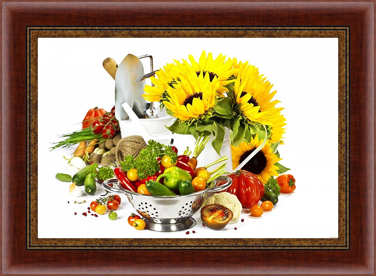 Картина в раме - Подсолнухи и овощи
