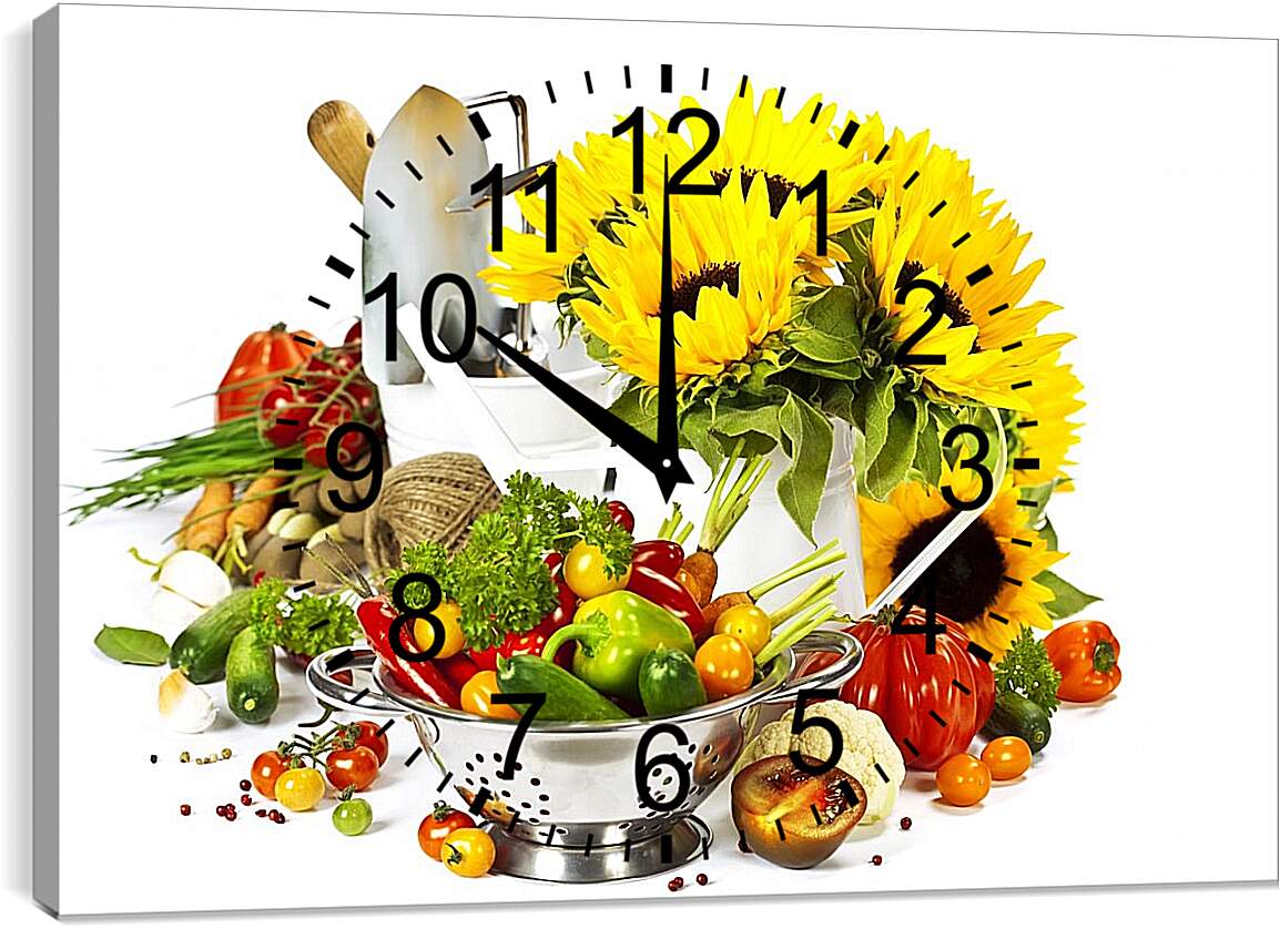 Часы картина - Подсолнухи и овощи