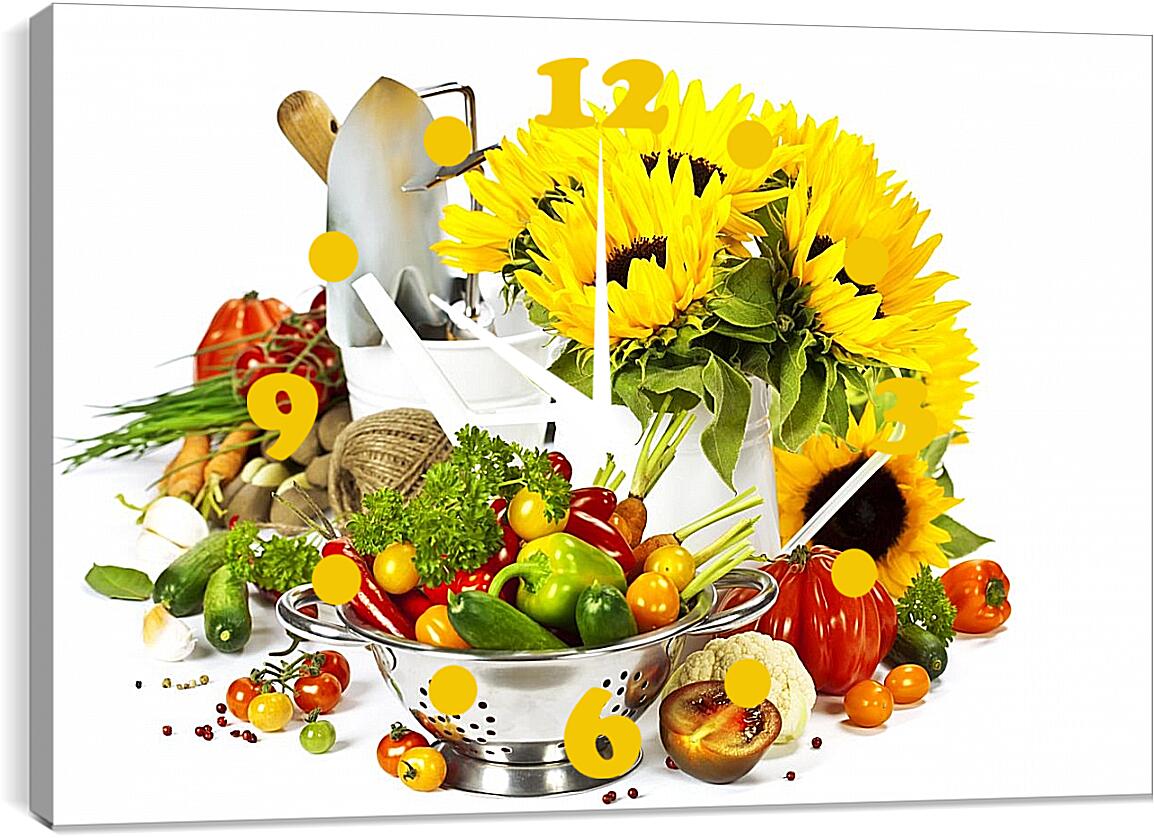 Часы картина - Подсолнухи и овощи