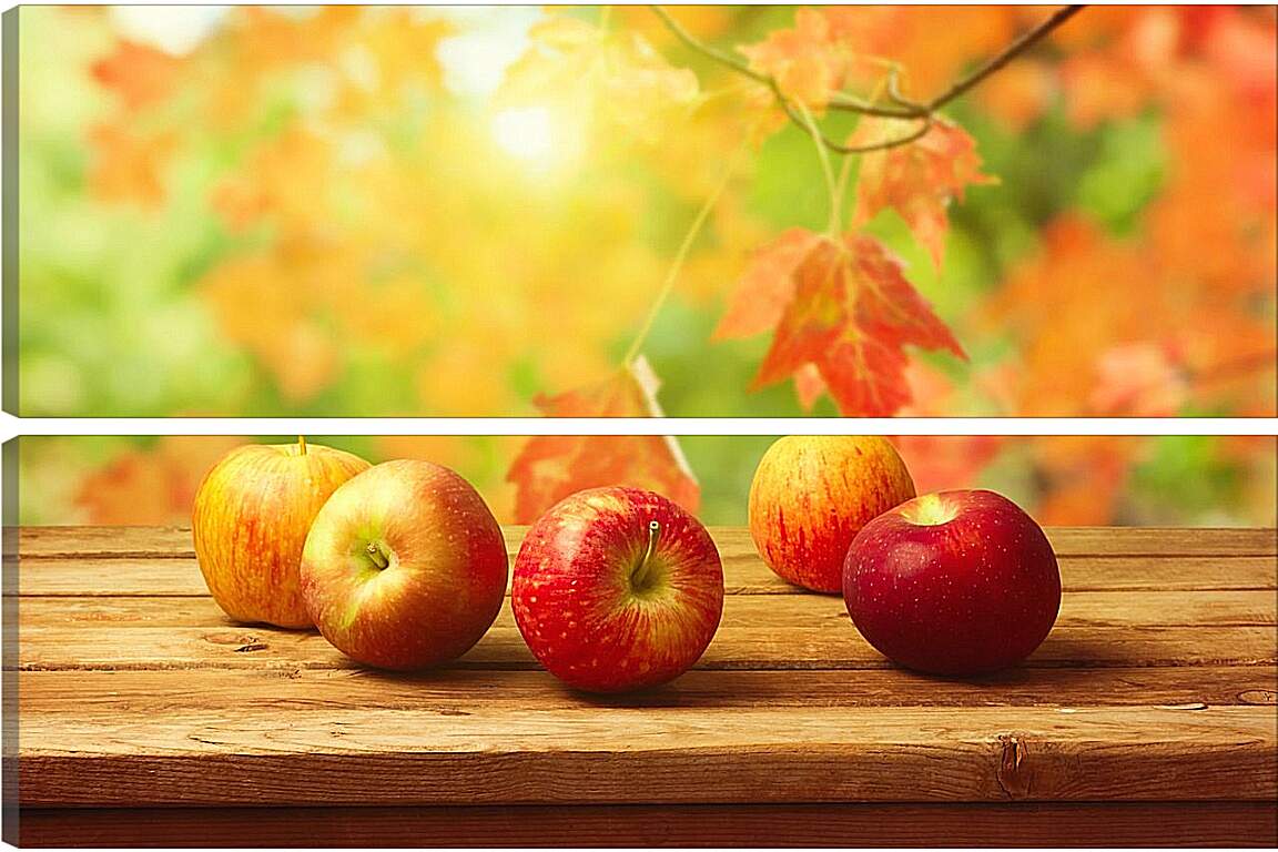 Модульная картина - Яблоки на фоне листьев