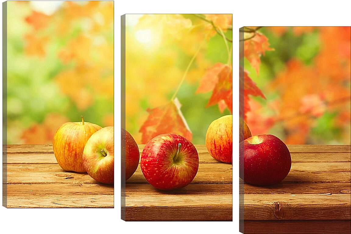 Модульная картина - Яблоки на фоне листьев