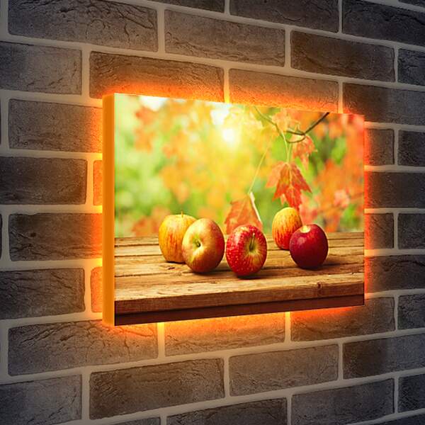 Лайтбокс световая панель - Яблоки на фоне листьев