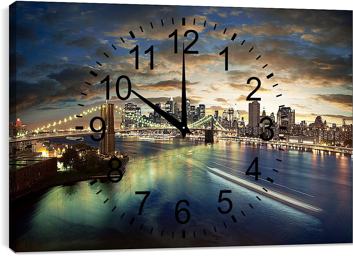Часы картина - Ночной Нью-Йорк