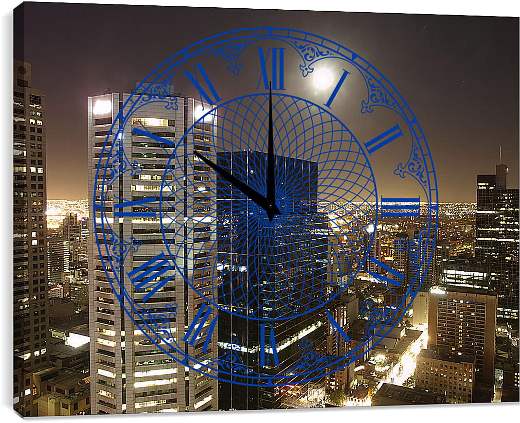 Часы картина - Город под луной