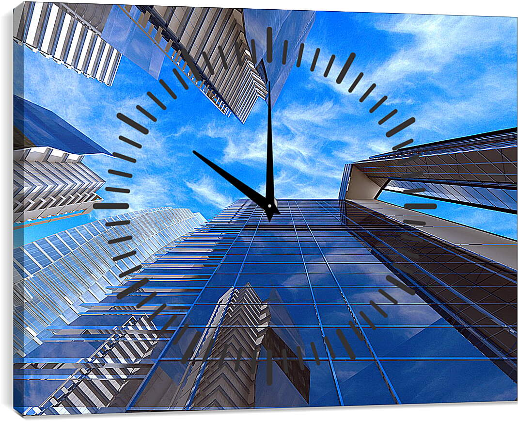Часы картина - Облака сквозь небоскребы
